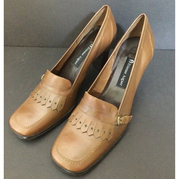 Etienne Aigner Brown Leather Loafer Heels Size 10 M Made In Brazil - Picture 3 of 10
